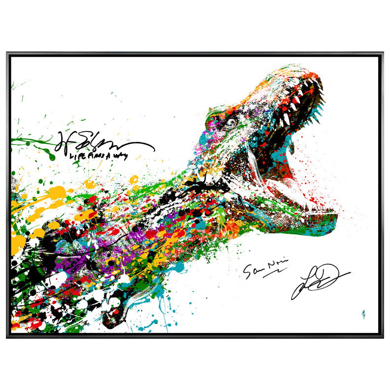 Sam Neill, Jeff Goldblum, Laura Dern Jurassic Park Autographed Michael Ferrari 31.5