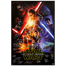 Load image into Gallery viewer, Daisy Ridley, Mark Hamill, John Boyega Cast Autographed 2015 Star Wars The Force Awakens 27x40 Movie Poster - 21 Sigantures!