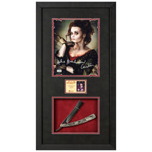 Load image into Gallery viewer, Helena Bonham Carter Autographed Sweeney Todd Mrs. Lovett 8x10 Photo with Prop Replica Razor Framed Display