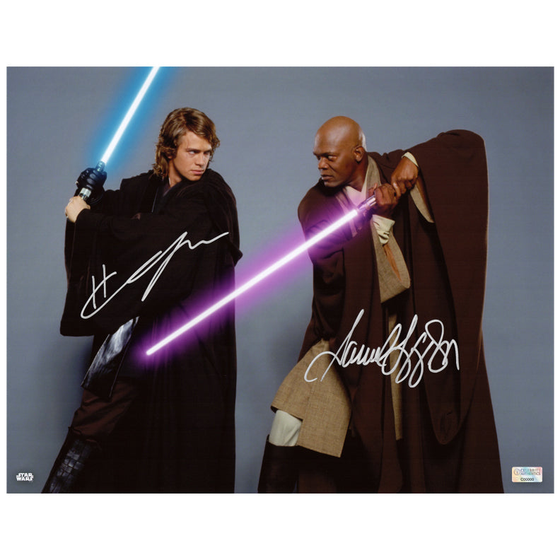 Hayden Christensen, Samuel L. Jackson Autographed Star Wars Anakin Skywalker and Mace Windu 11x14 Photo