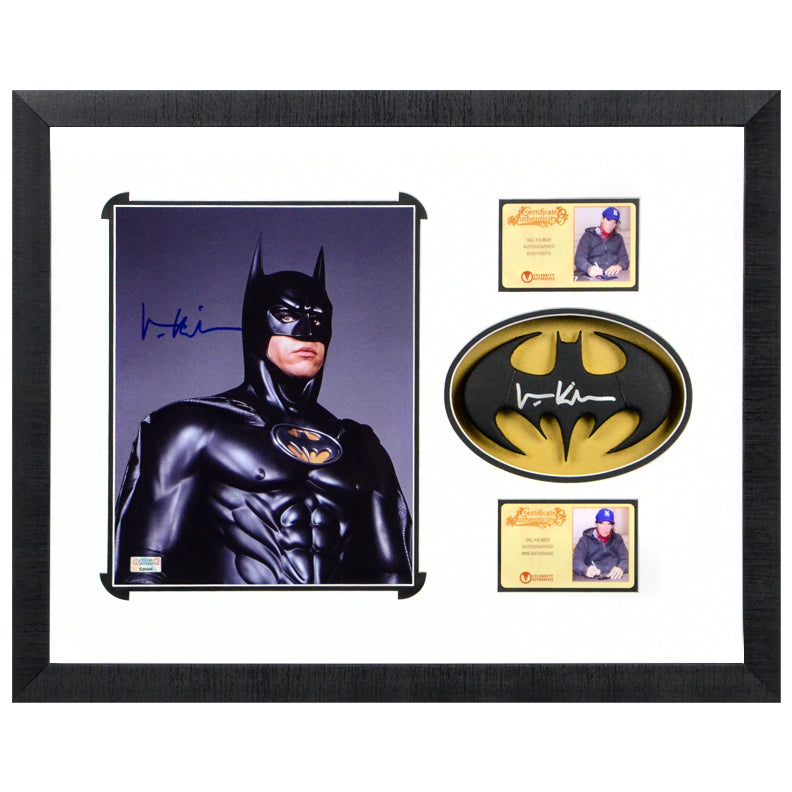 Val Kilmer Autographed Batman Forever 8x10 Photo With Cowl Emblem Framed Display