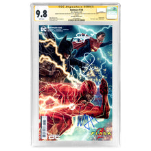 Load image into Gallery viewer, Michael Keaton, Ezra Miller, Sasha Calle Autographed 2023 Batman #136 Lee Bermejo The Flash Movie Variant Cover CGC SS 9.8