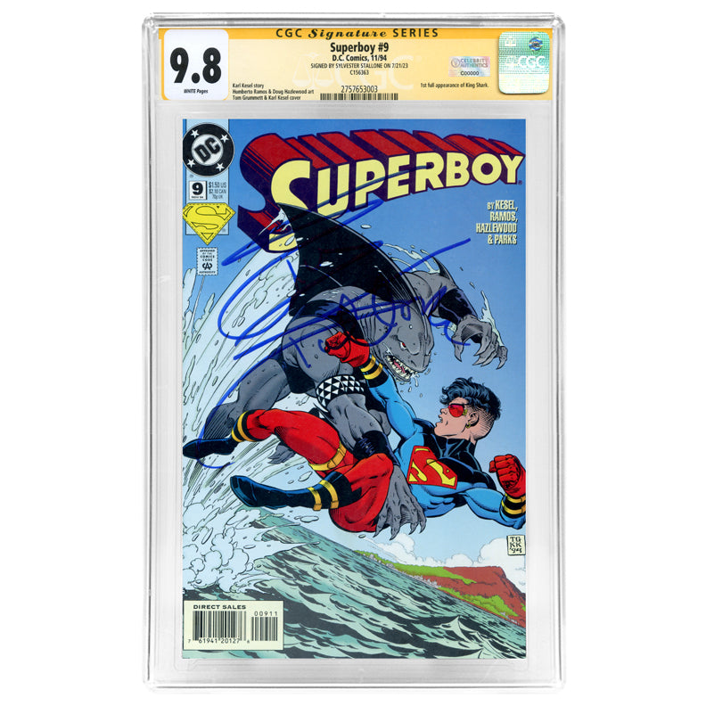 Sylvester Stallone Autographed 1994 Superboy #9 Newsstand & 1st Shark King CGC SS 9.8
