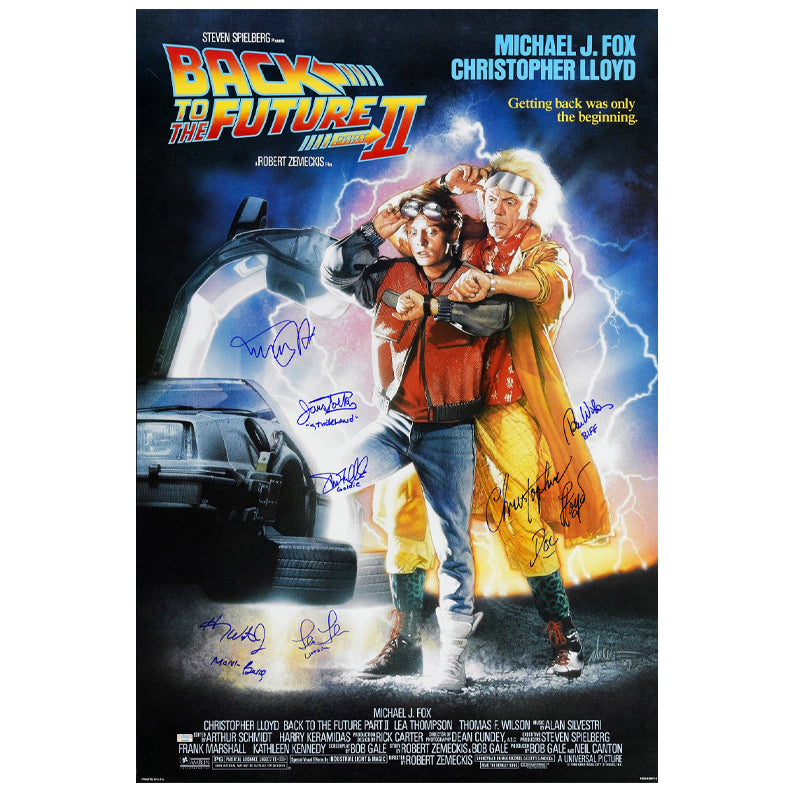 Michael J. Fox, Christopher Lloyd, Thomas Wilson, Lea Thompson, James Tolkan Autographed 1989 Back to the Future Part II 27x40 Single-Sided Movie Poster