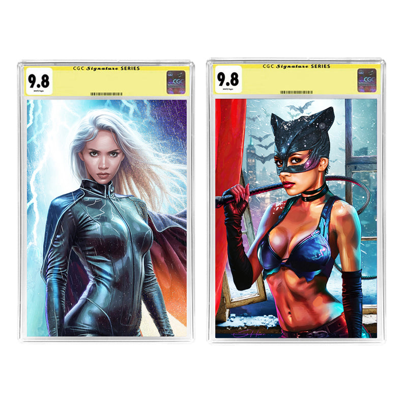 Halle Berry, Greg Horn Autographed 2024 Storm & Catwoman Metal Virgin Cover CGC SS 9.8 Set