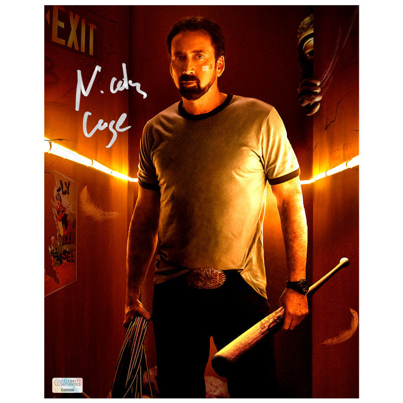 Nicolas Cage Autographed 2021 Willy's Wonderland The Janitor 8x10 Photo