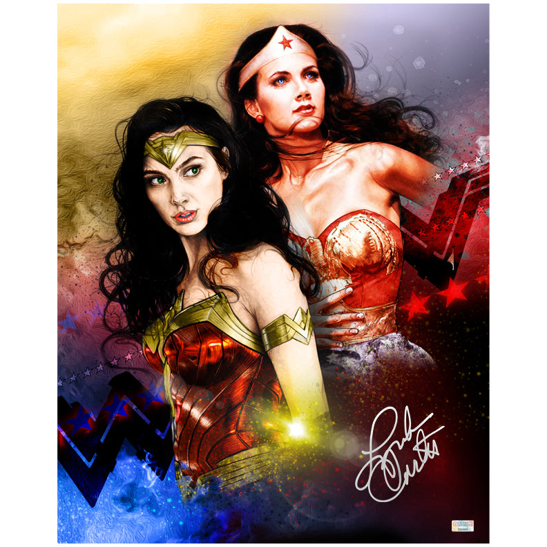 Gal Gadot, Lynda Carter Autographed Wonder Woman Corbyn Kern Illustrated 16x20 Photo PRE-ORDER