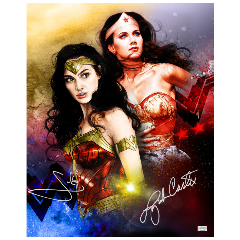 Gal Gadot, Lynda Carter Autographed Corbyn Kern Wonder Woman Legacy Illustrated 16x20 Photo