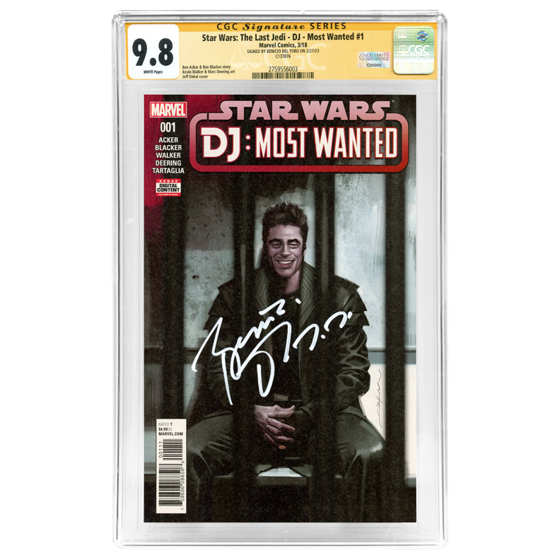 Benicio Del Toro Autographed Star Wars: The Last Jedi -DJ - Most Wanted #1  CGC SS 9.8
