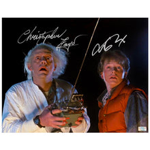Load image into Gallery viewer, Michael J. Fox, Christopher Lloyd Autographed Back to the Future Marty McFly Doc Brown 1.21 Gigawatts 11x14 Photo