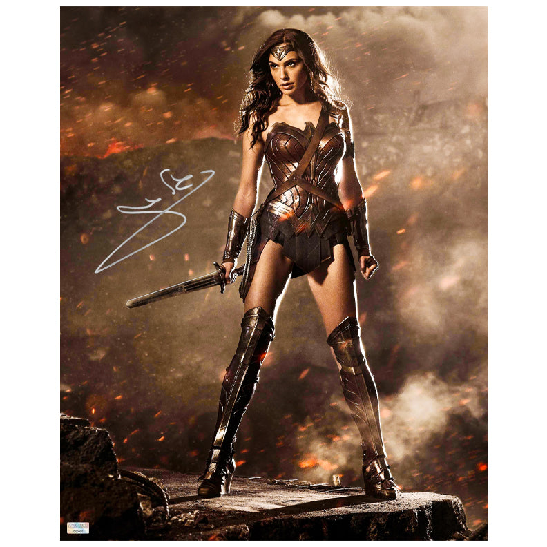 Gal Gadot Autographed 2017 Batman v Superman Dawn of Justice Wonder Woman on the Rocks 16×20 Photo