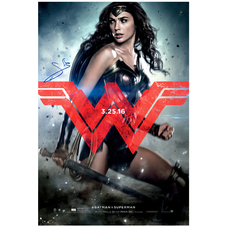 Gal Gadot Autographed 2016 Batman vs Superman Dawn of Justice 27x40 Original Double-Sided Movie Poster