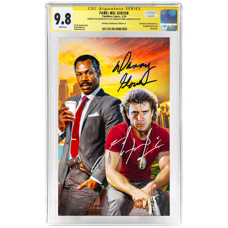 Mel Gibson, Danny Glover and Greg Horn Autographed 2024 Lethal Weapon Foil Virgin Variant CGC SS 9.8