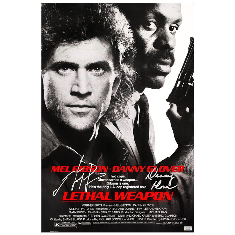 Mel Gibson Danny Glover Autographed 1987 Lethal Weapon 16x24 Movie Poster