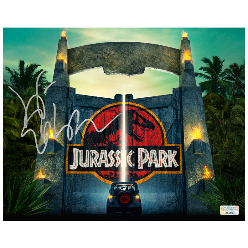 Laura Dern, Jeff Goldblum, Sam Neill Autographed 1993 Jurassic Park Welcome Gates 8x10 Photo Pre-Order