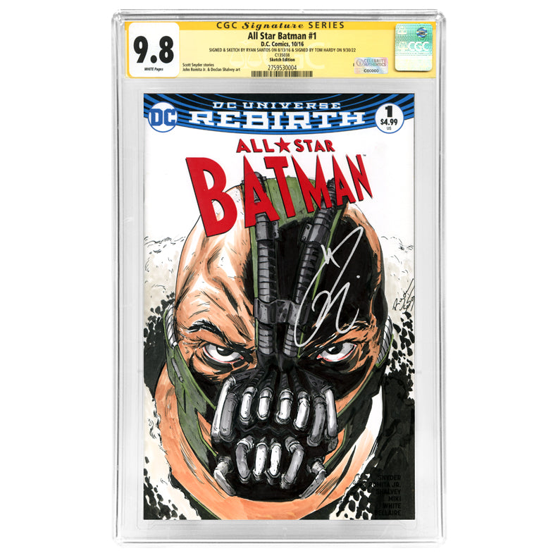 Tom Hardy Autographed 2016 All Star Batman #1 Original Ryan Santos Sketch CGC SS 9.8 (mint)