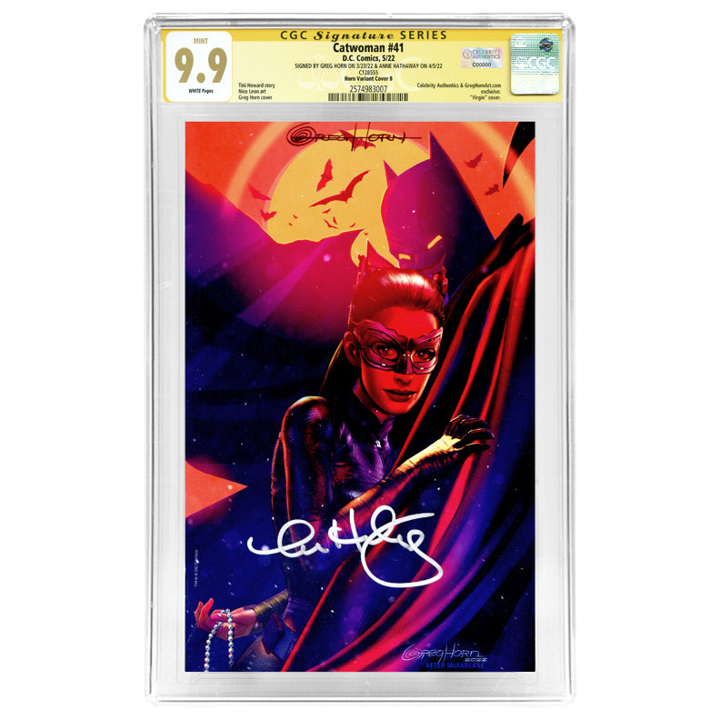 Anne Hathaway and Greg Horn Autographed 2022 Catwoman #41 Horn Cover Variant B CGC SS 9.9 Mint (Copy)
