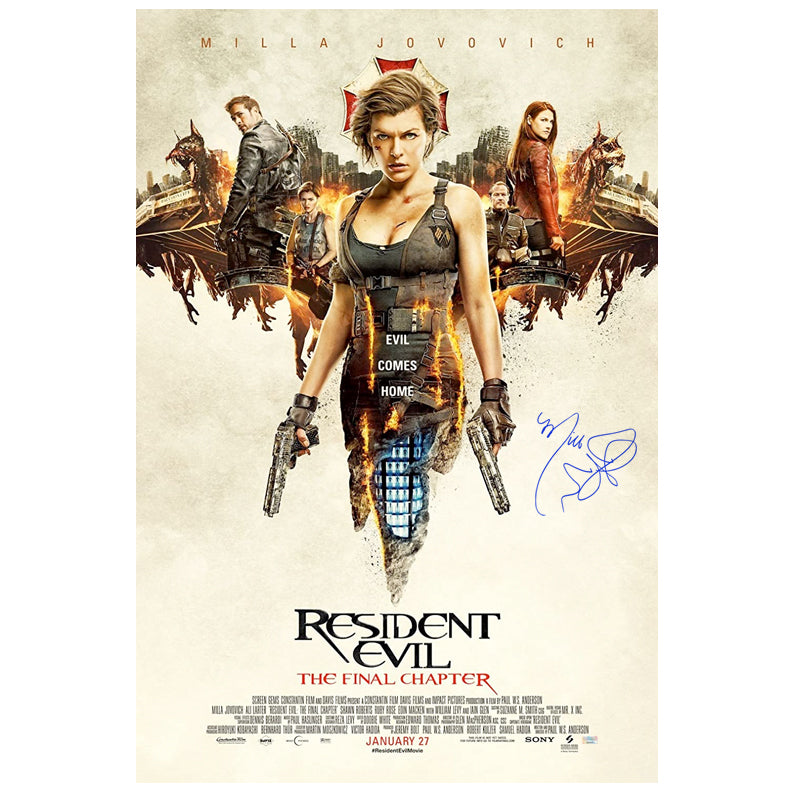 Milla Jovovich Autographed 2016 Resident Evil: The Final Chapter Cast 27x40 Double-Sided Original Movie Poster