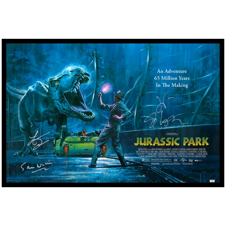 Sam Neill, Jeff Goldblum, Laura Dern Autographed Jurassic Park 24x36 Print by Paul Mann