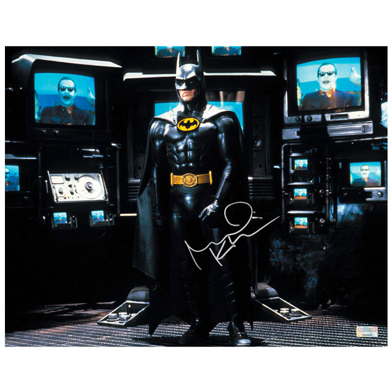 Michael Keaton Autographed 1989 Batman Bat Cave Central 11x14 Photo