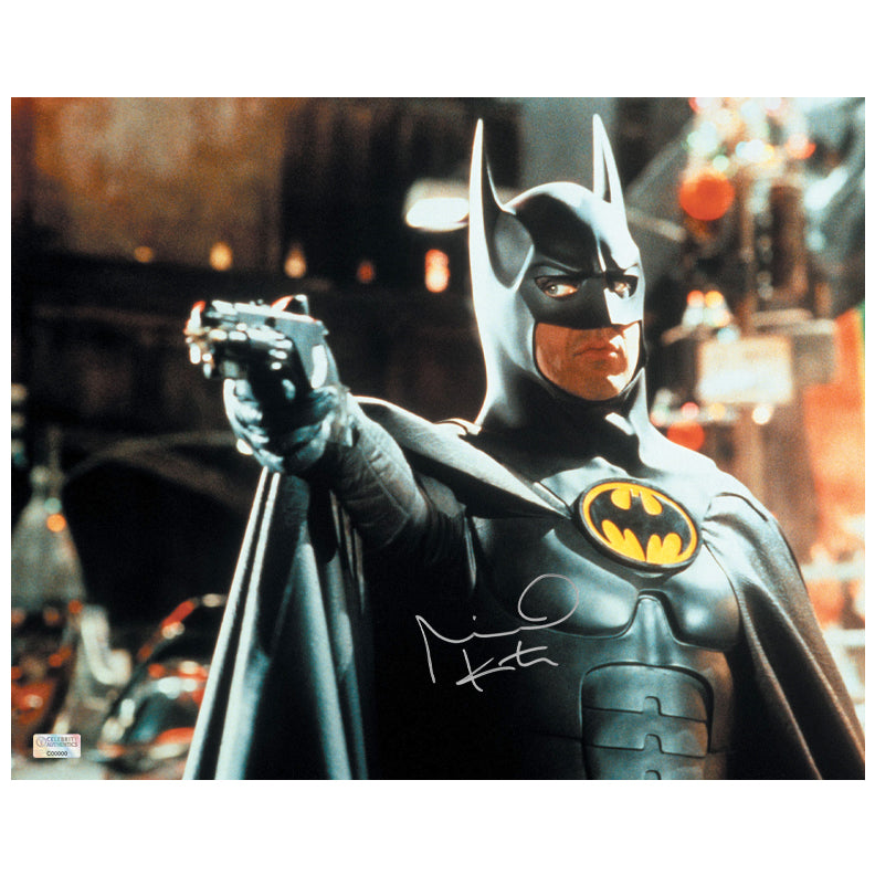 Michael Keaton Autographed 1989 Batman Grapnel 11x14 Action Photo