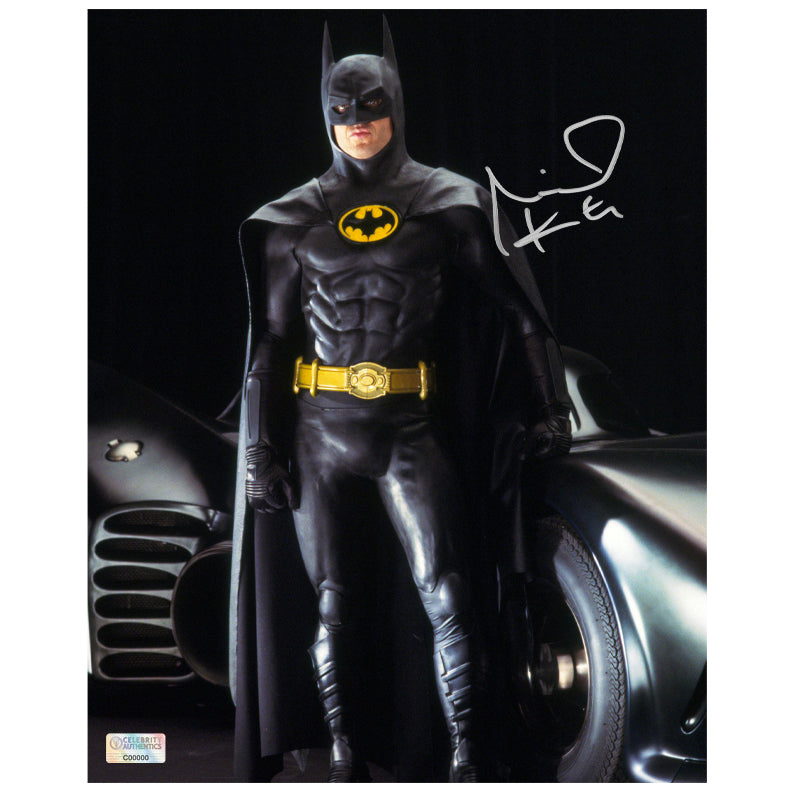 Michael Keaton Autographed 1989 Batman with Batmobile 8x10 Photo