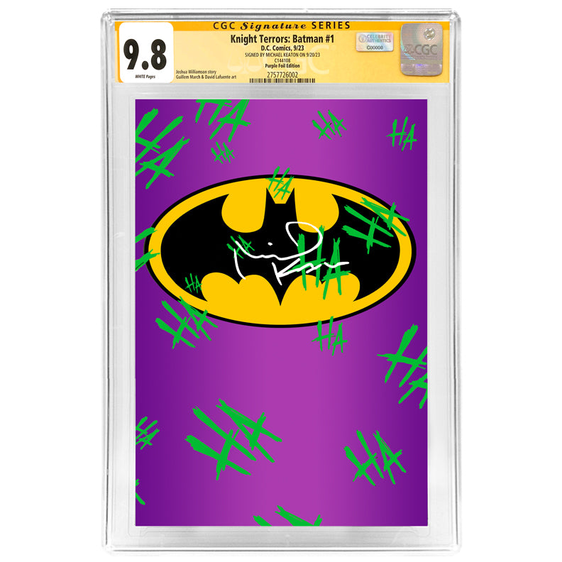 Michael Keaton Autographed 2023 Knight Terrors: Batman #1 Purple Foil Edition CGC SS 9.8 (mint)