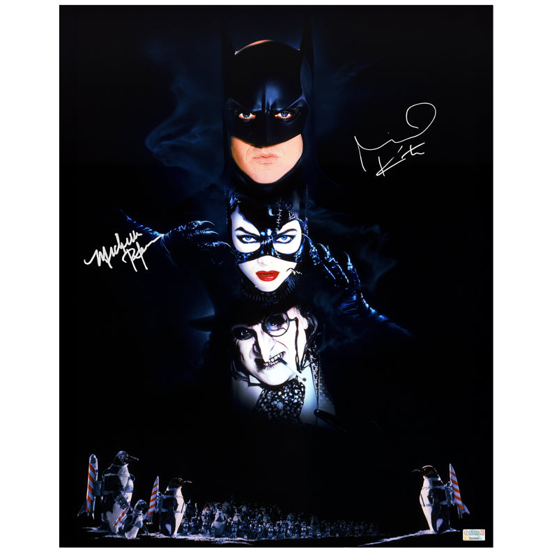 Michael Keaton, Michelle Pfeiffer Autographed 1992 Batman Returns Trio 16x20 Photo