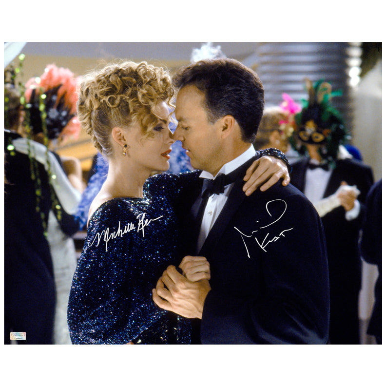 Michael Keaton, Michelle Pfeiffer Autographed 1992 Batman Returns Bruce and Selina 16x20 Photo