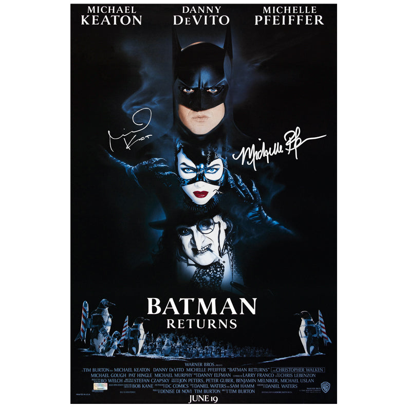 Michael Keaton, Michelle Pfeiffer Autographed 1992 Batman Returns 16x24 Movie Poster