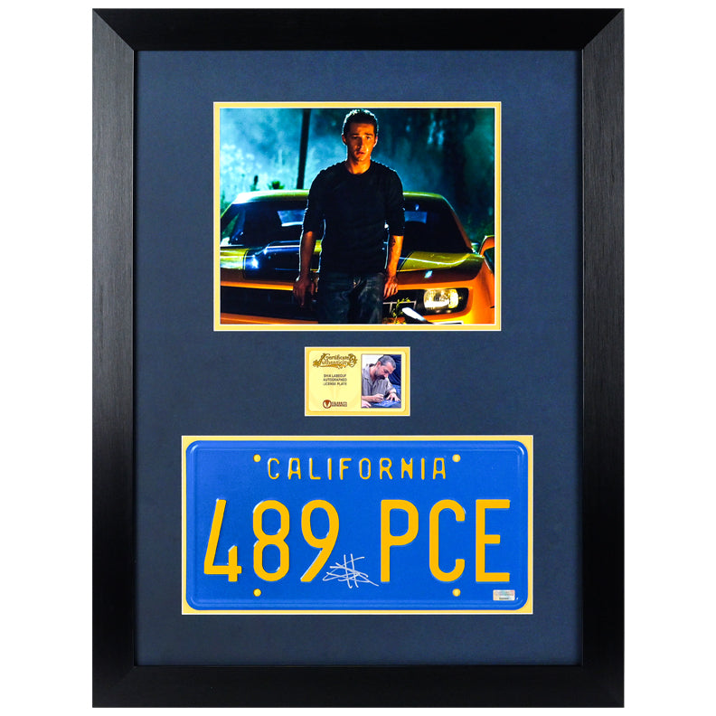 Shia LaBeouf Autographed Transformers Bumblebee License Plate with Framed Photo Display