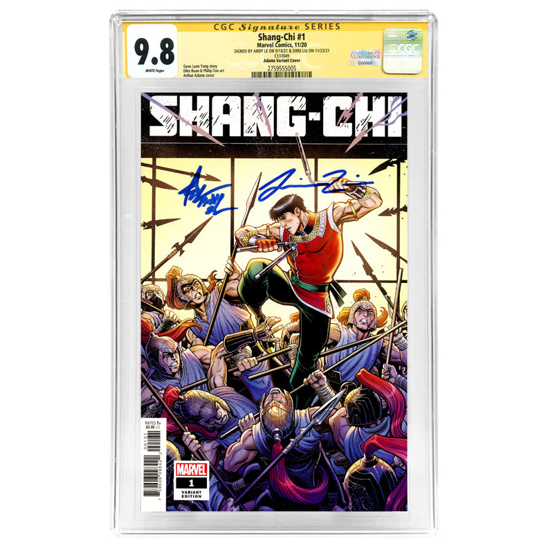 Andy Le, Simu Liu Autographed Shang-Chi #1 Adams Variant Cover CGC SS 9.8