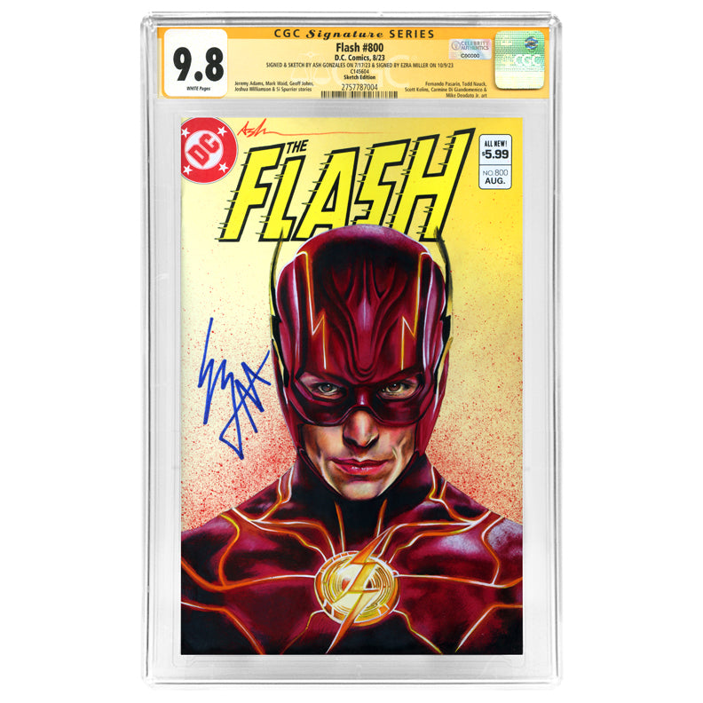 Ezra Miller Autographed 2023 Flash #800 Original Ash Gonzalez Sketch Cover CGC SS 9.8