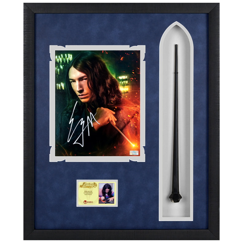 Ezra Miller Autographed 2022 Fantastic Beasts: The Secrets of Dumbledore Credence Barebone 8×10 Photo With Wand Framed Display