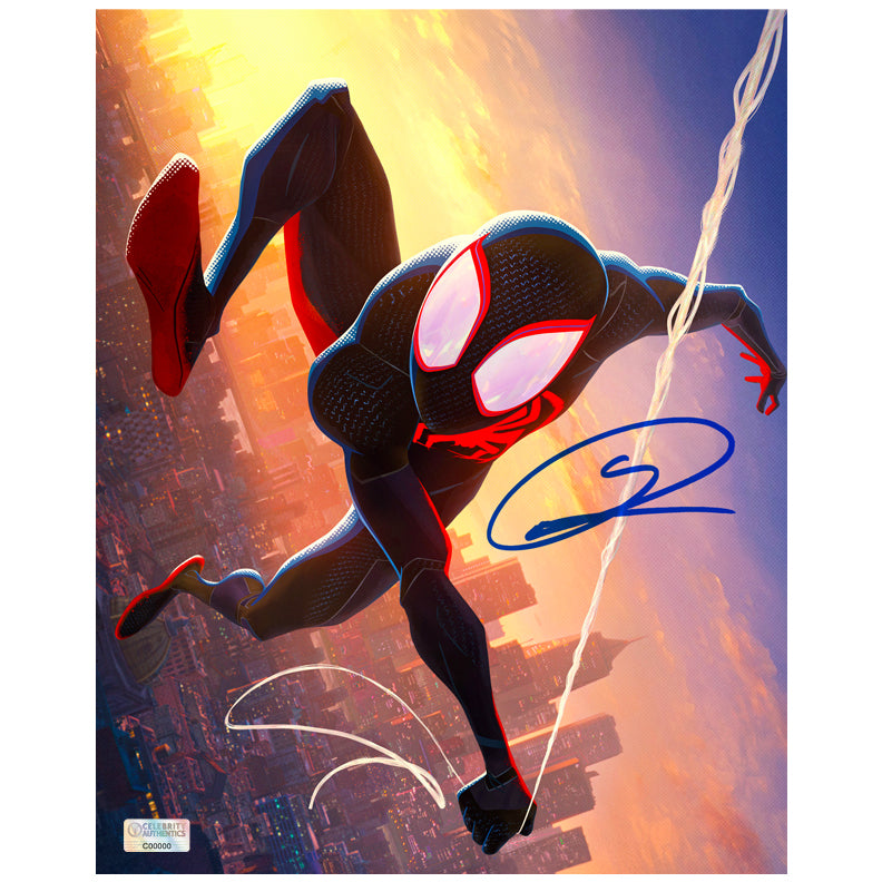 Shameik Moore Autographed Spider-Man Across The Spider-Verse Miles Morales Web Swinging 8x10 Photo