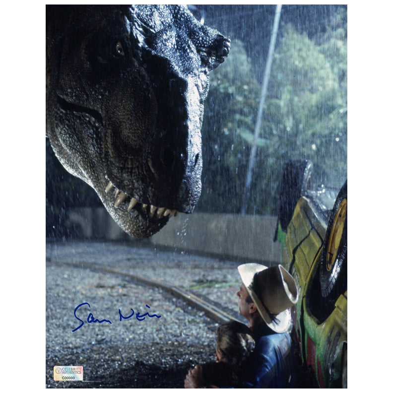 Sam Neill Autographed 1993 Jurassic Park T-Rex Scene 11x14 Photo