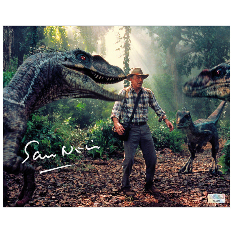 Sam Neill Autographed 2001 Jurassic Park III Raptors 8x10 Photo