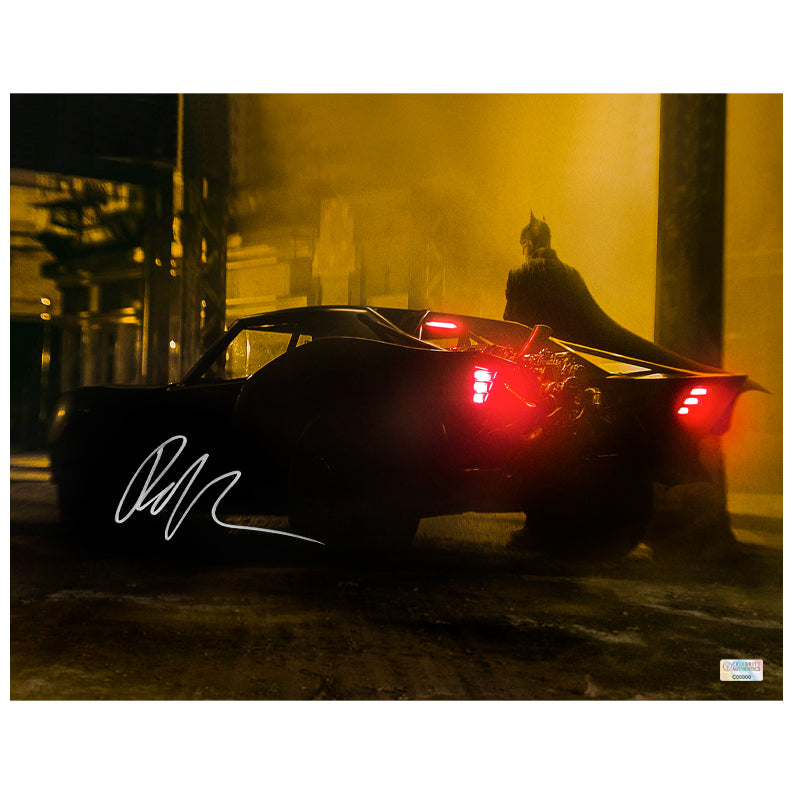 Robert Pattinson Autographed 2022 The Batman Batmobile and Batman 11x14 Photo