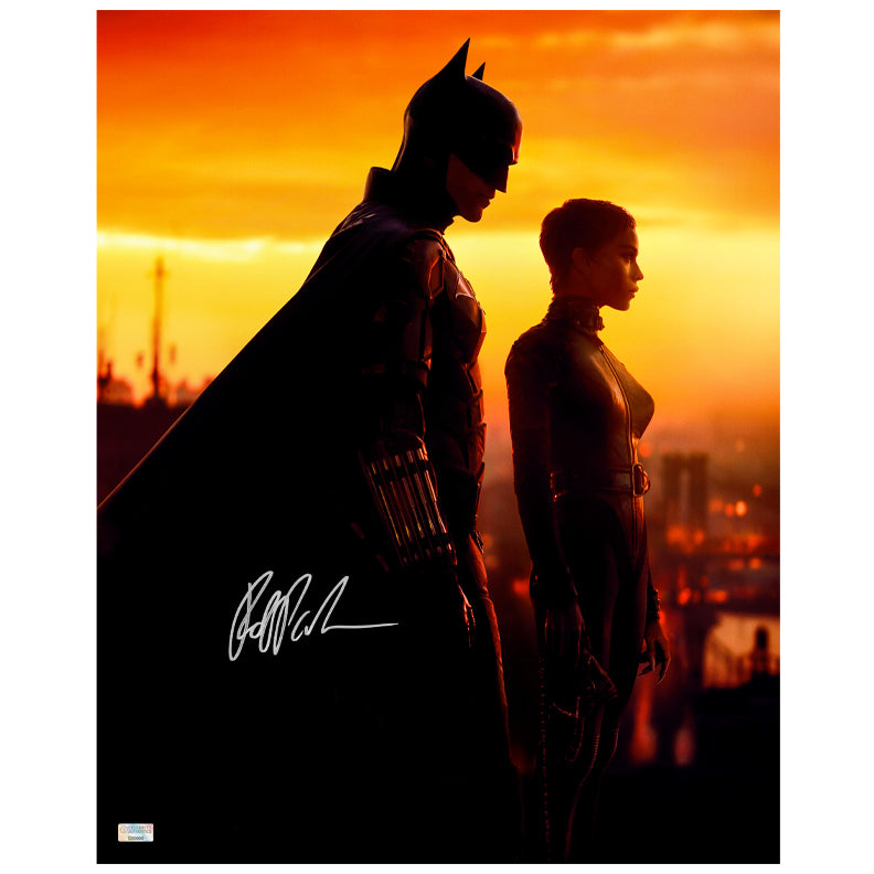 Robert Pattinson Autographed 2022 The Batman Catwoman and Batman Cityscape 16x20 Photo