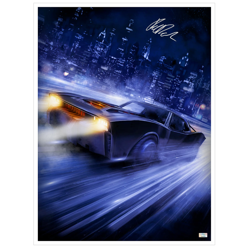 Robert Pattinson Autographed 2022 The Batman 18x24 Batmobile Giclée by Richard Davies