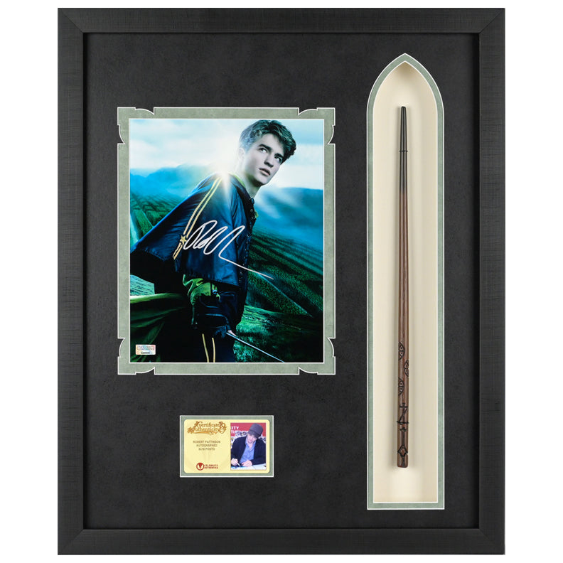 Robert Pattinson Autographed 2005 Harry Potter and The Goblet of Fire Cedric Diggory 8x10 Photo with Wand Framed Display