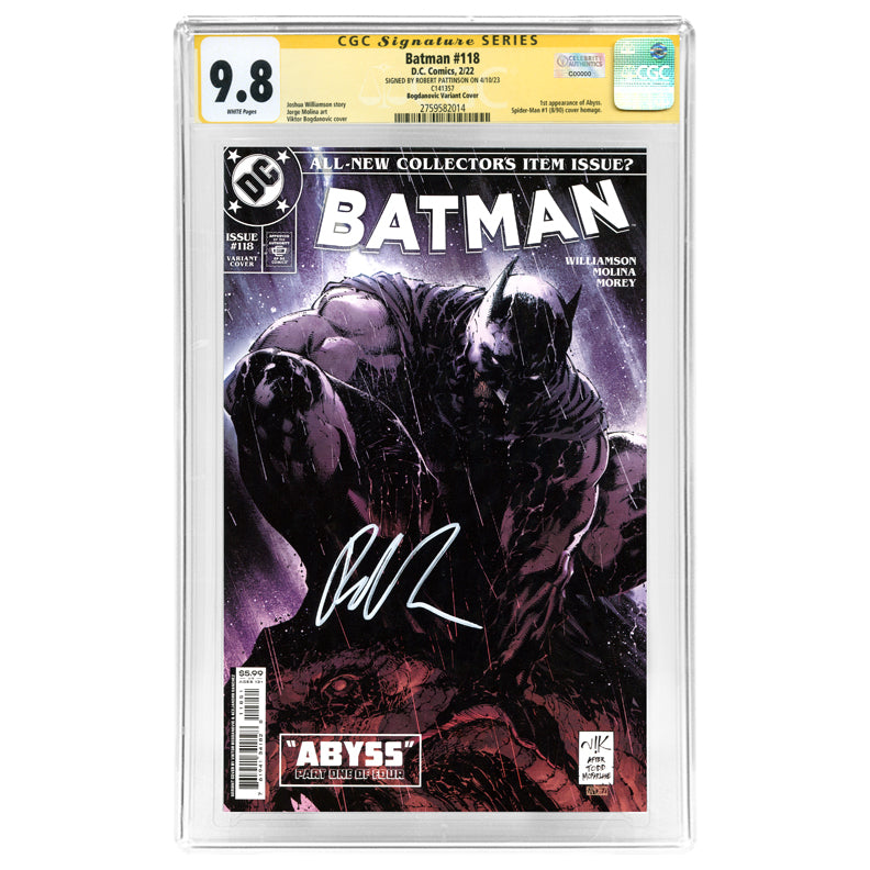 Robert Pattinson Autographed 2022 Batman #118 Bogdanovic Variant Cover CGC SS 9.8