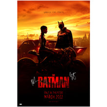 Load image into Gallery viewer, Robert Pattinson, Zoe Kravitz Autographed 2022 The Batman Skyline Original 27x40 Double-Sided Advance Movie Poster