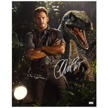 Load image into Gallery viewer, Chris Pratt Autographed Jurassic World Owen and Blue 16×20 Photo