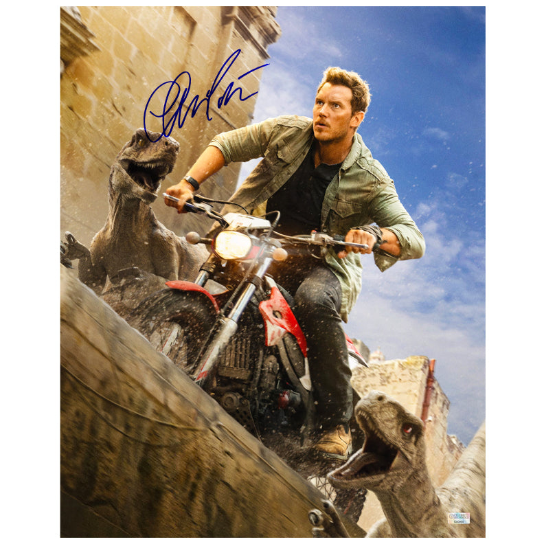 Chris Pratt Autographed Jurassic World Dominion Escape 16×20 Photo