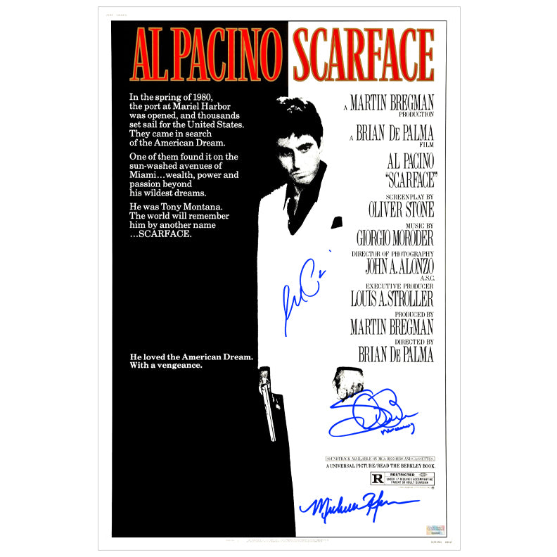 Michelle Pfeiffer, Al Pacino, Seven Bauer Autographed 1983 Scarface 16x24 Movie Poster