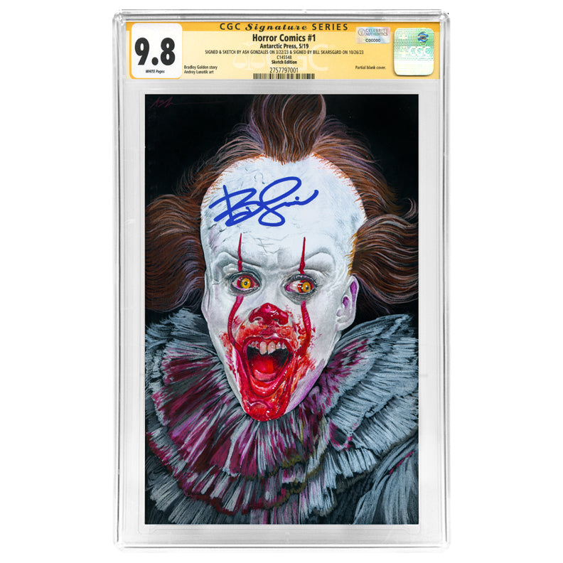 Bill Skarsgard Autographed 2019 Horror Comics # Original Ash Gonzalez Sketch Cover CGC SS 9.8