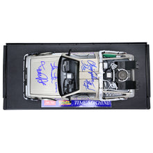 Load image into Gallery viewer, Michael J. Fox, Christopher Lloyd, Thomas Wilson, Lea Thompson, Claudia Wells and Bob Gale Autographed Back to the Future 1:18 Scale Die-Cast DeLorean