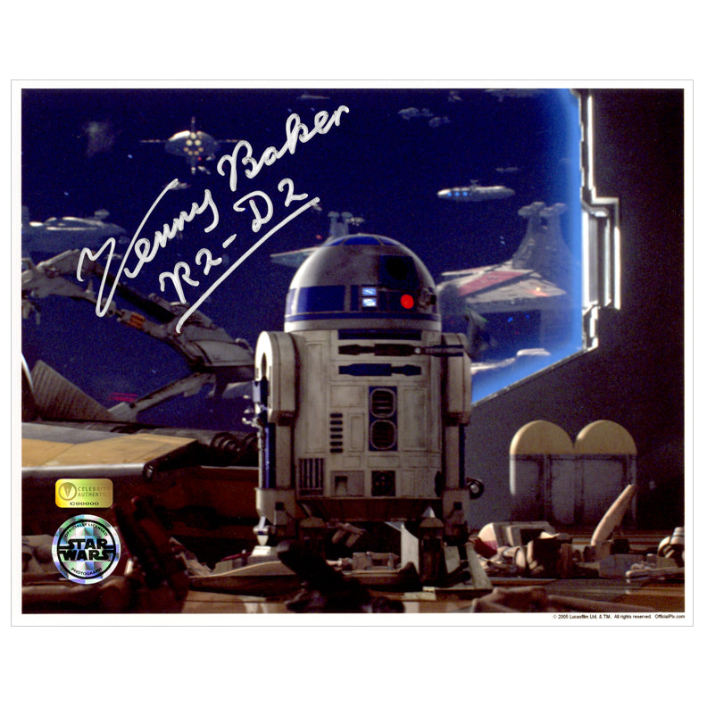 Kenny Baker Autographed Star Wars R2-D2 Battle View 8x10 Photo