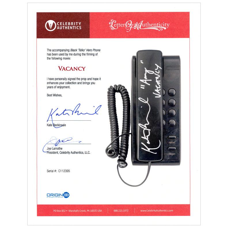 Kate Beckinsale Autographed 2007 Vacancy Screen Used Hero Telephone with Amy - Vacancy Inscriptions and Beckinsale Signed Letter of Authenticity